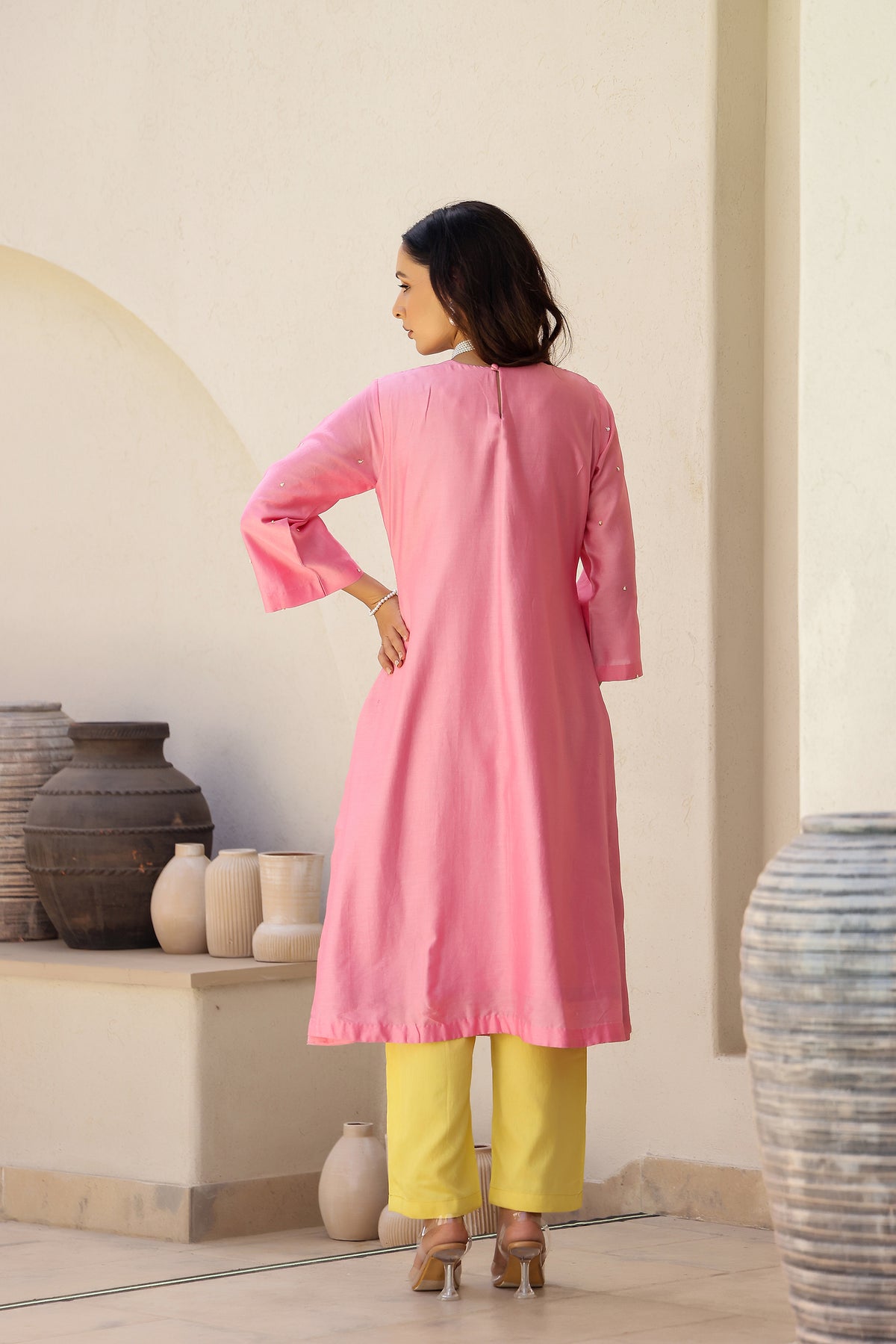 Megha Seehra in Garden- Pink Printed A-Line Kurta- Set of 3