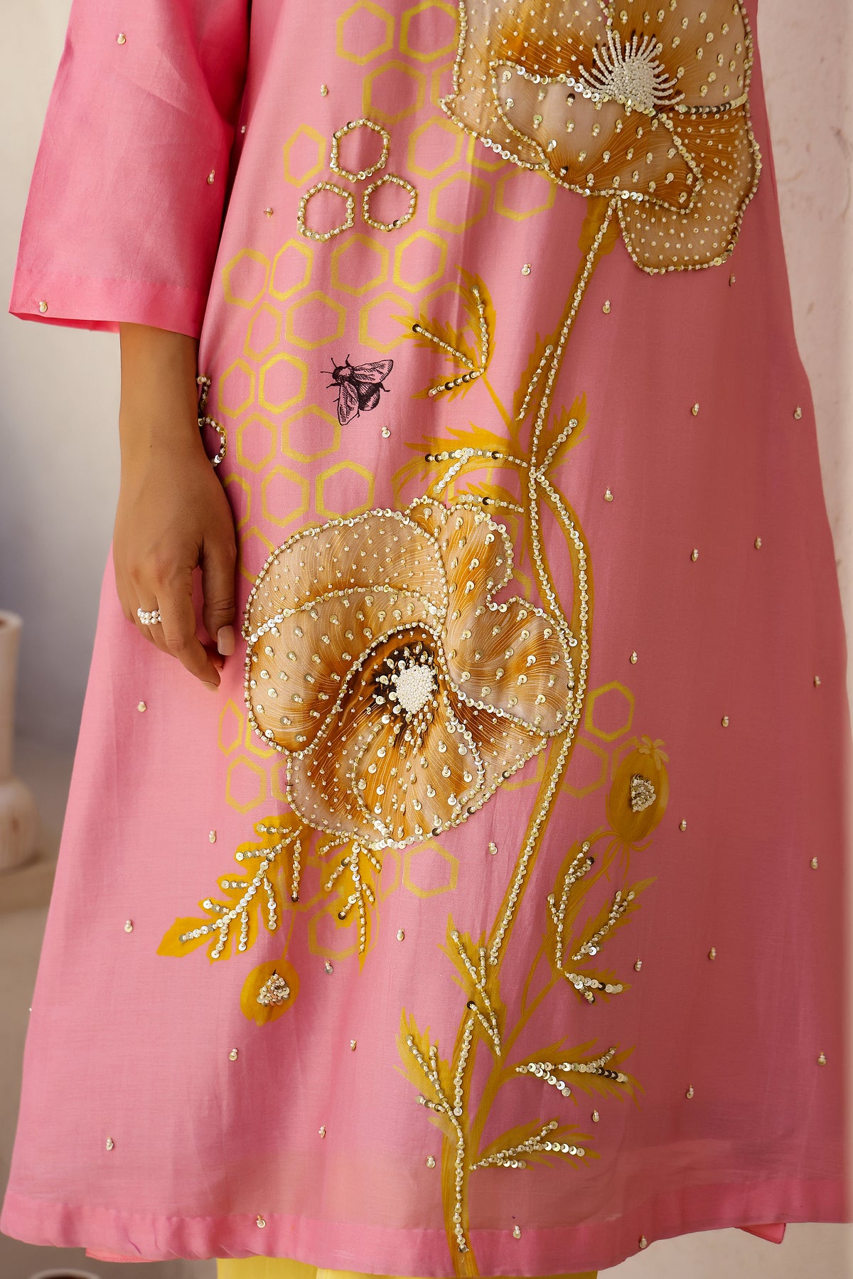 Megha Seehra in Garden- Pink Printed A-Line Kurta- Set of 3