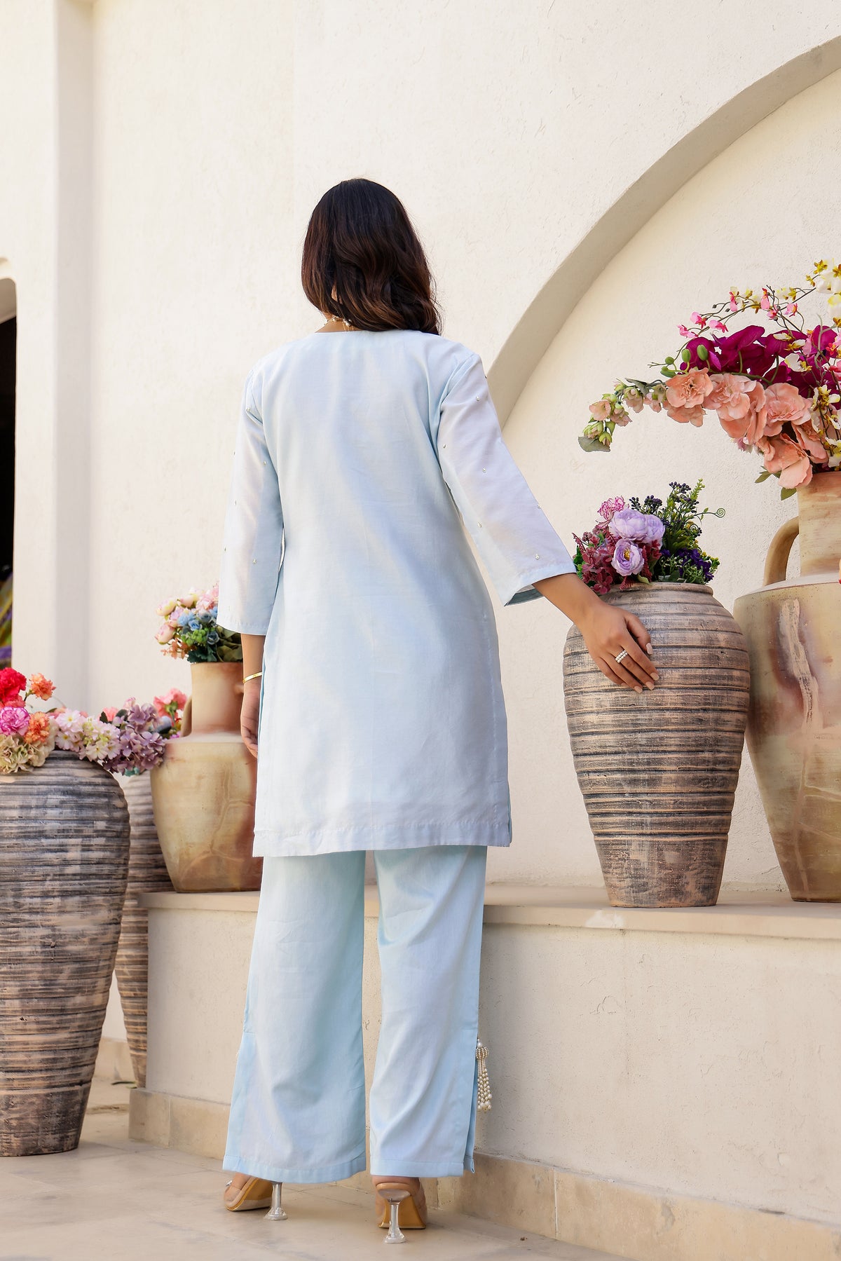 Garden- Blue Printed Embroidered Short Kurta Set
