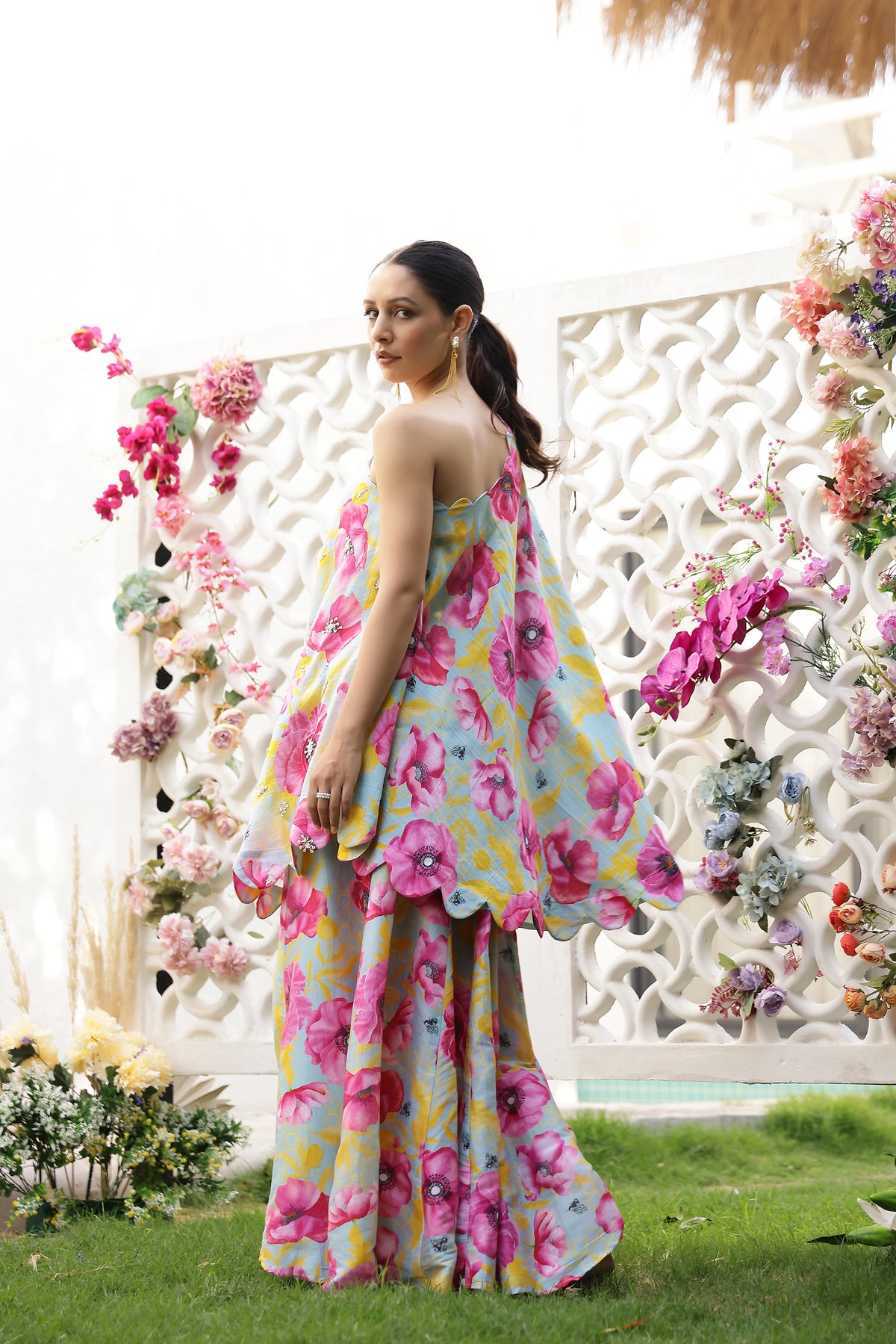 Ankita Raghav in Garden- Mint Printed Off-Shoulder with Sharara - Set of 2