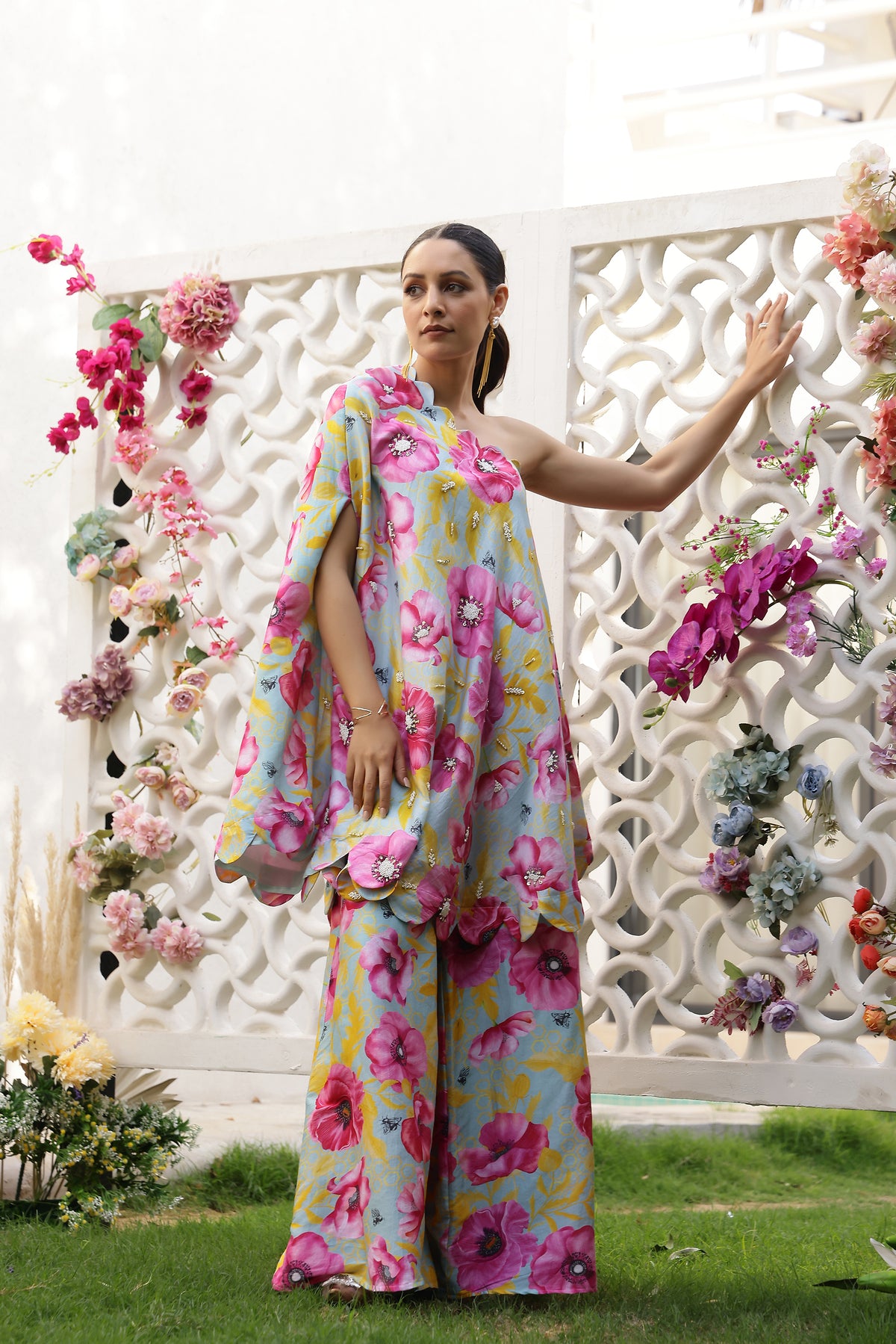 Ankita Raghav in Garden- Mint Printed Off-Shoulder with Sharara - Set of 2