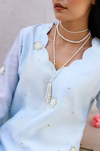 Garden- Blue Embroidered Solid Short Kurta Set