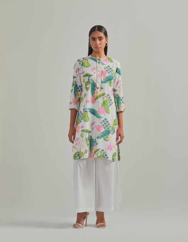 Bhado 3.0- White Printed Short Kurta Set