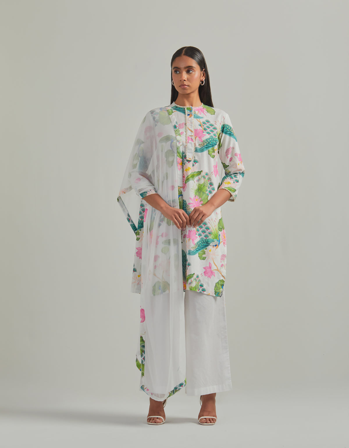 Bhado 3.0- White Printed Short Kurta Set