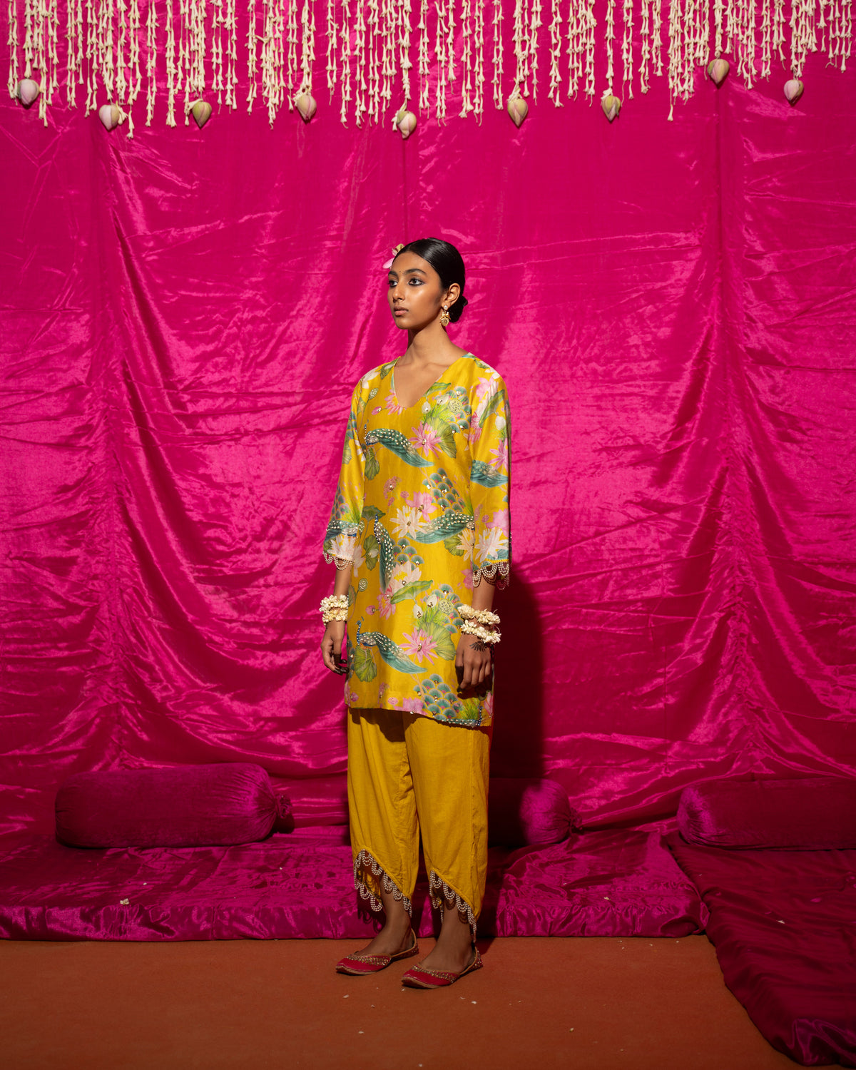 Bhādõ- Yellow Printed Short Kurta Set