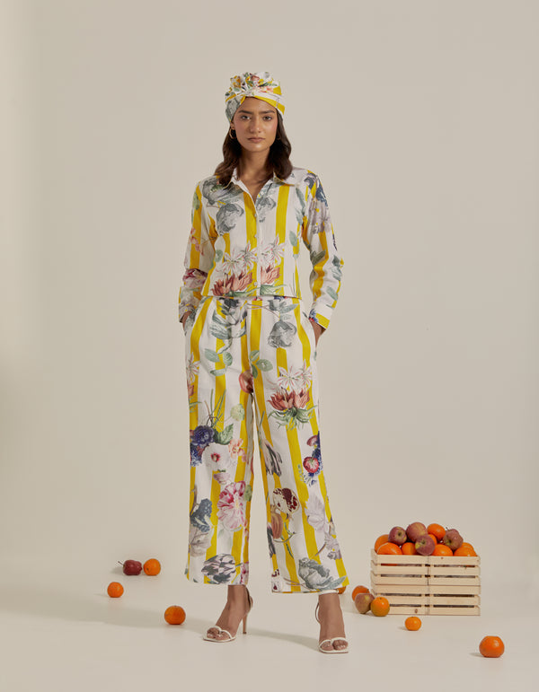 Bloom Voyage - Yellow Stripe Printed Shirt Co-Ord - Set of 2