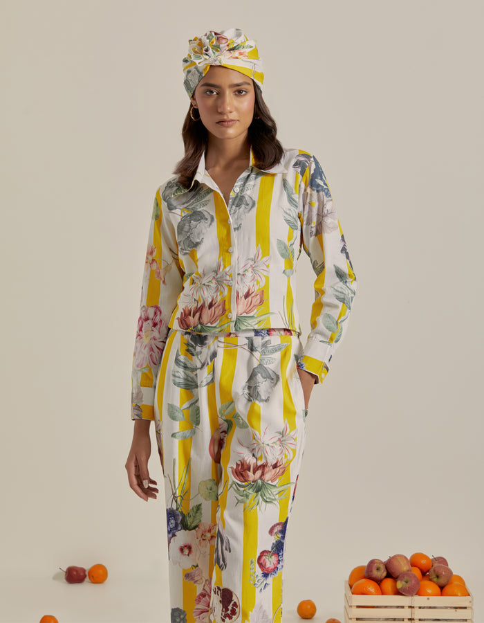 Bloom Voyage - Yellow Stripe Printed Shirt Co-Ord - Set of 2