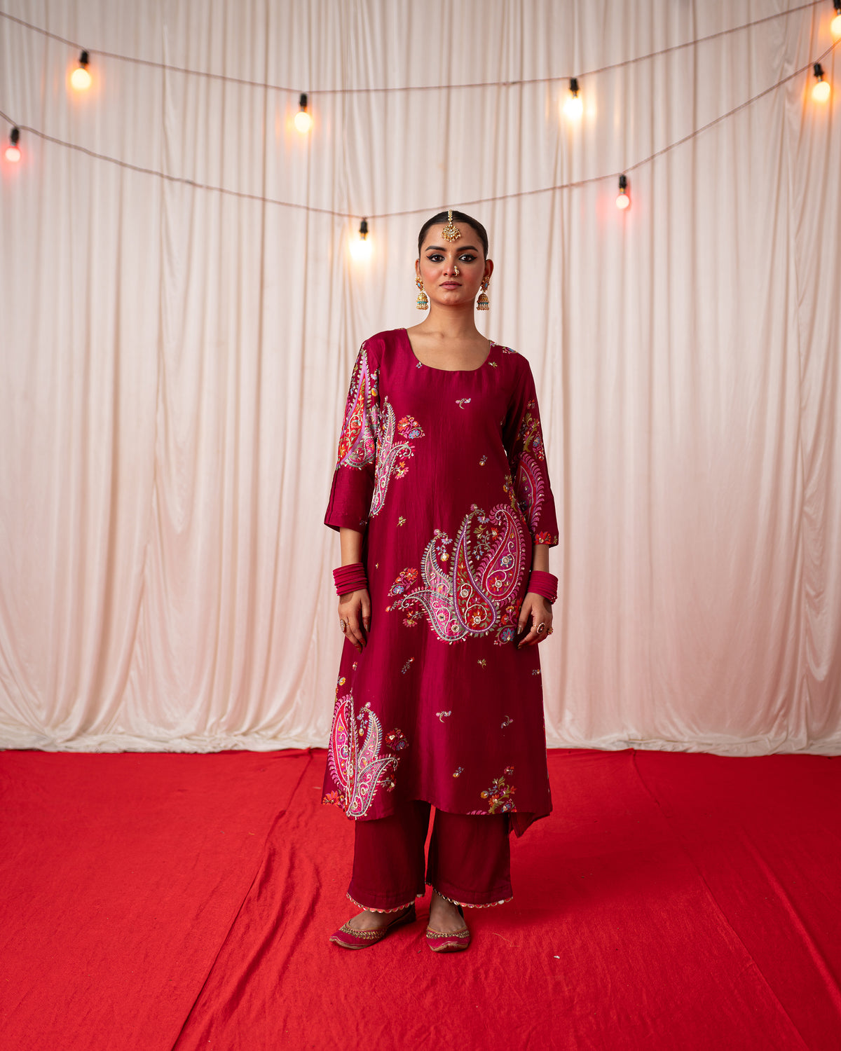 Paisley- Maroon Embroidered Paisley Placement Kurta Set