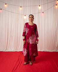 Paisley- Maroon Embroidered Paisley Placement Kurta Set