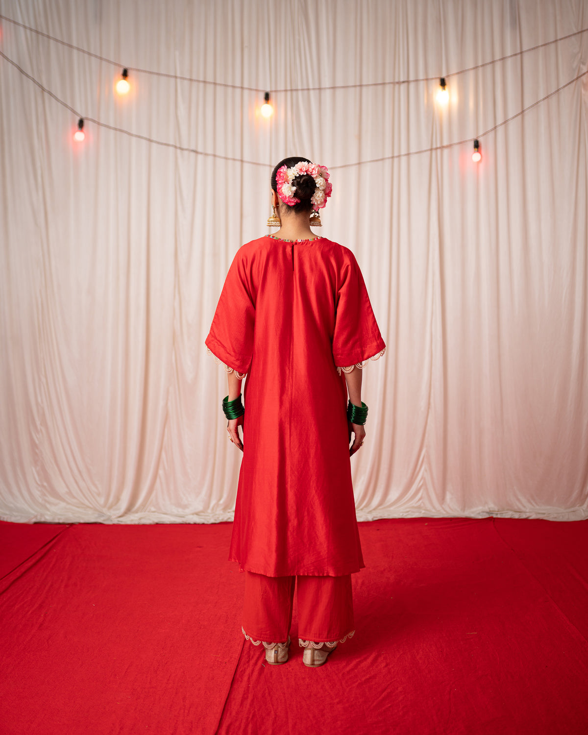 Bhādõ 2.0- Red Printed Oversize Kurta- Set of 2