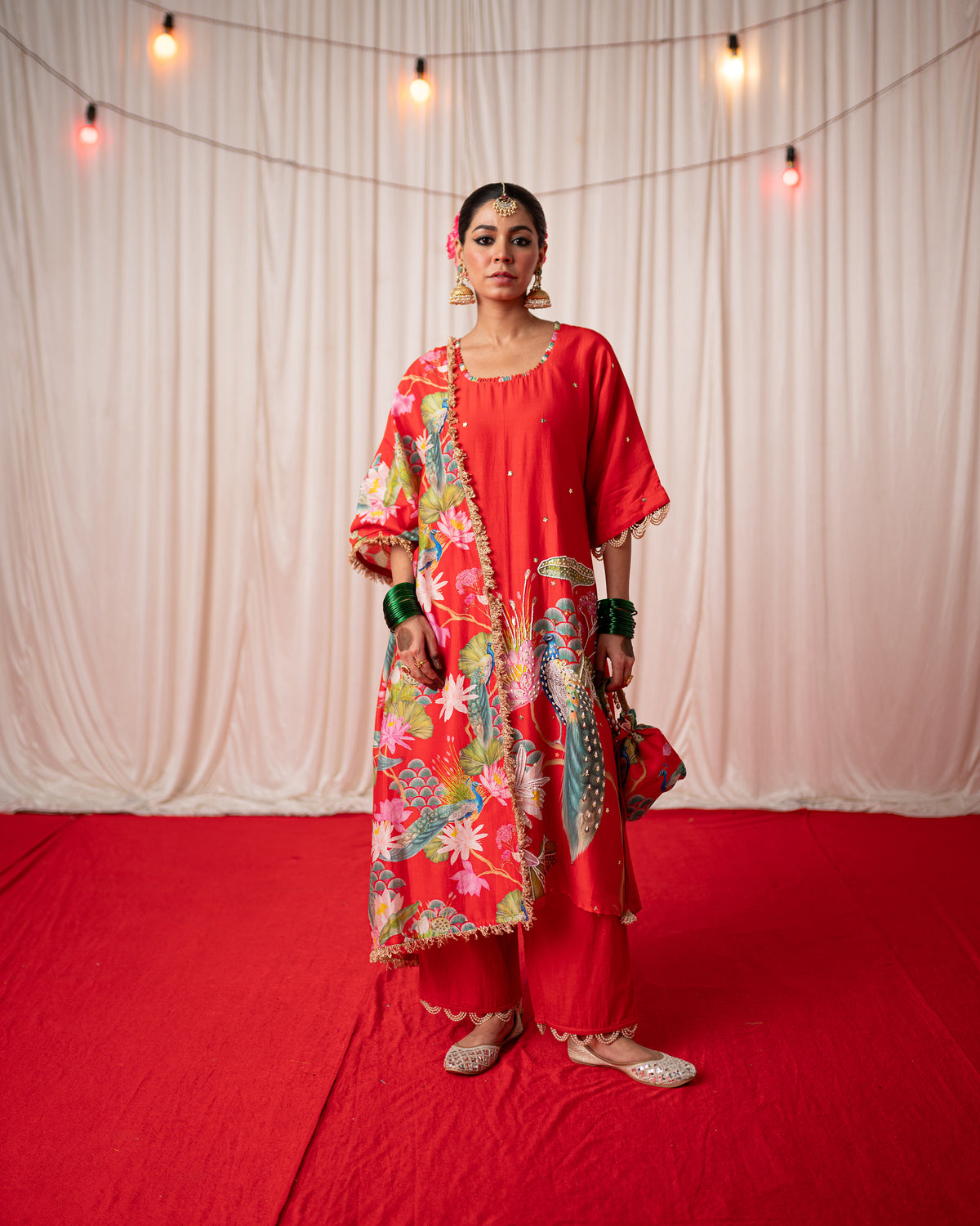 Bhādõ 2.0- Red Printed Oversize Kurta- Set of 2