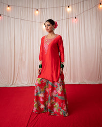 Bhādõ 2.0- Red Embroidered Kurta with Sharara  - Set of 3