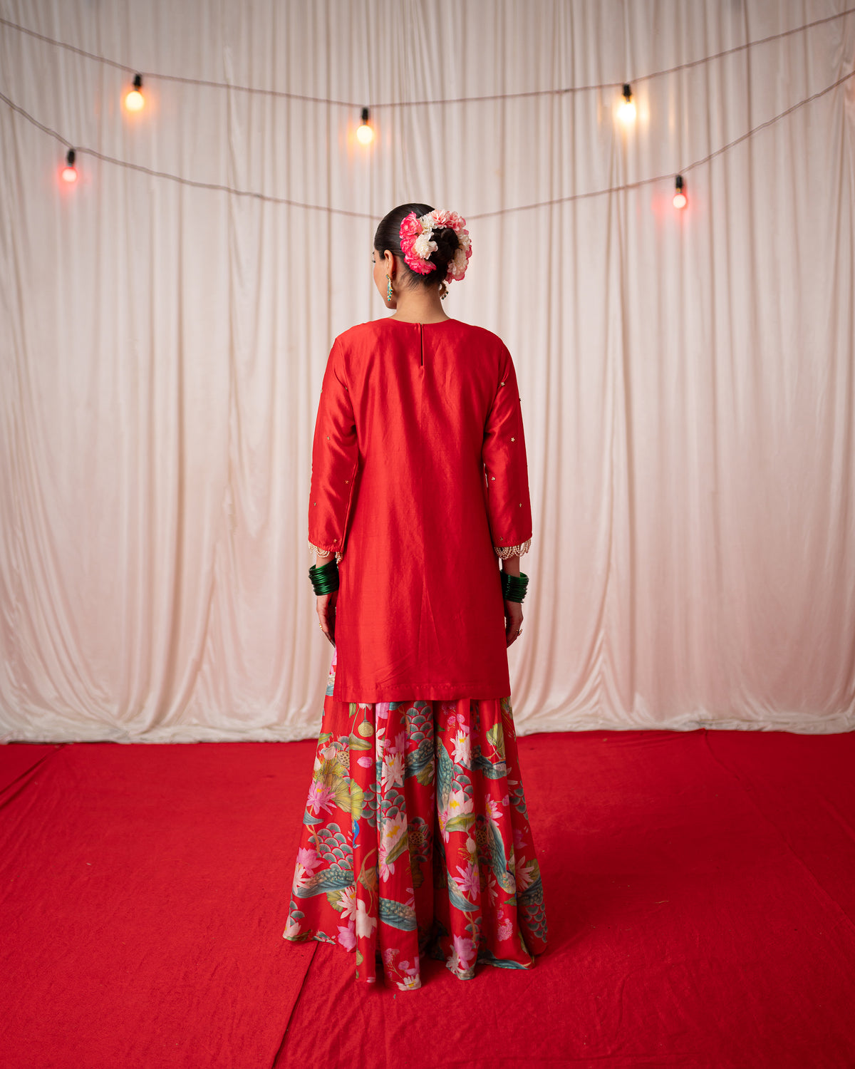 Bhādõ 2.0- Red Embroidered Kurta with Sharara  - Set of 3
