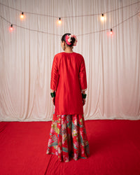 Bhādõ 2.0- Red Embroidered Kurta with Sharara  - Set of 3