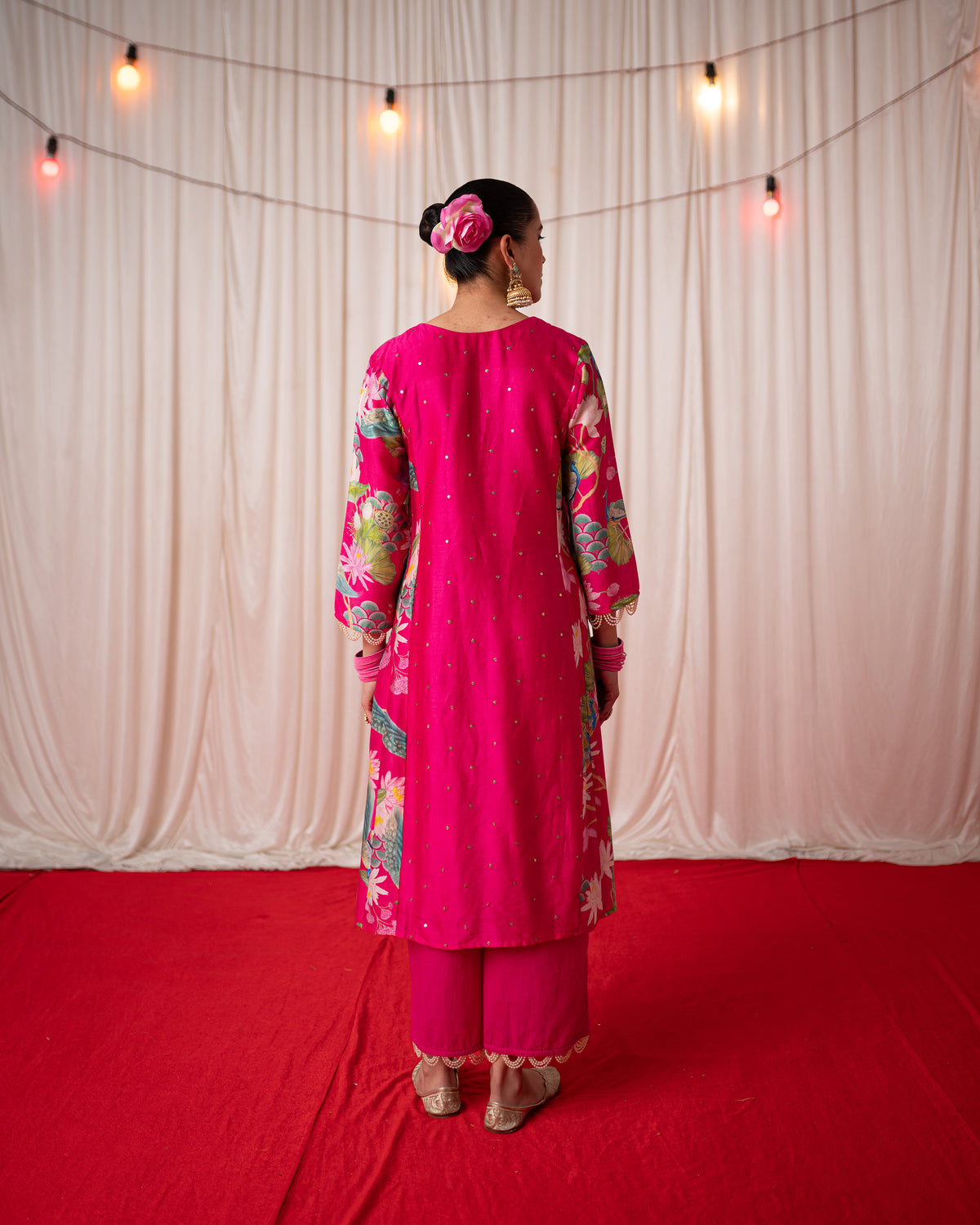 Bhādõ 2.0- Rani Pink Printed Panel Kurta - Set of 3
