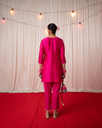Bhādõ 2.0- Rani Pink Yoke Embroidered Short Kurta - Set of 2
