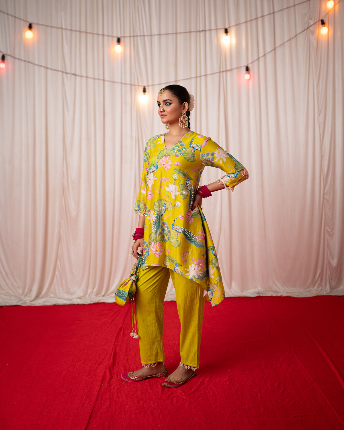 Bhādõ 2.0 - Lime Green Printed Short Kurta Set