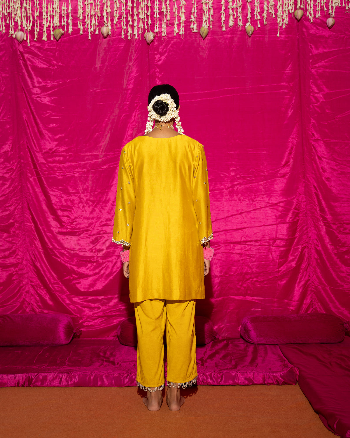 Bhādõ- Yellow Embroidered Short Kurta - Set of 2