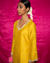 Bhādõ- Yellow Embroidered Short Kurta - Set of 2