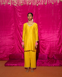 Bhādõ- Yellow Embroidered Short Kurta - Set of 2