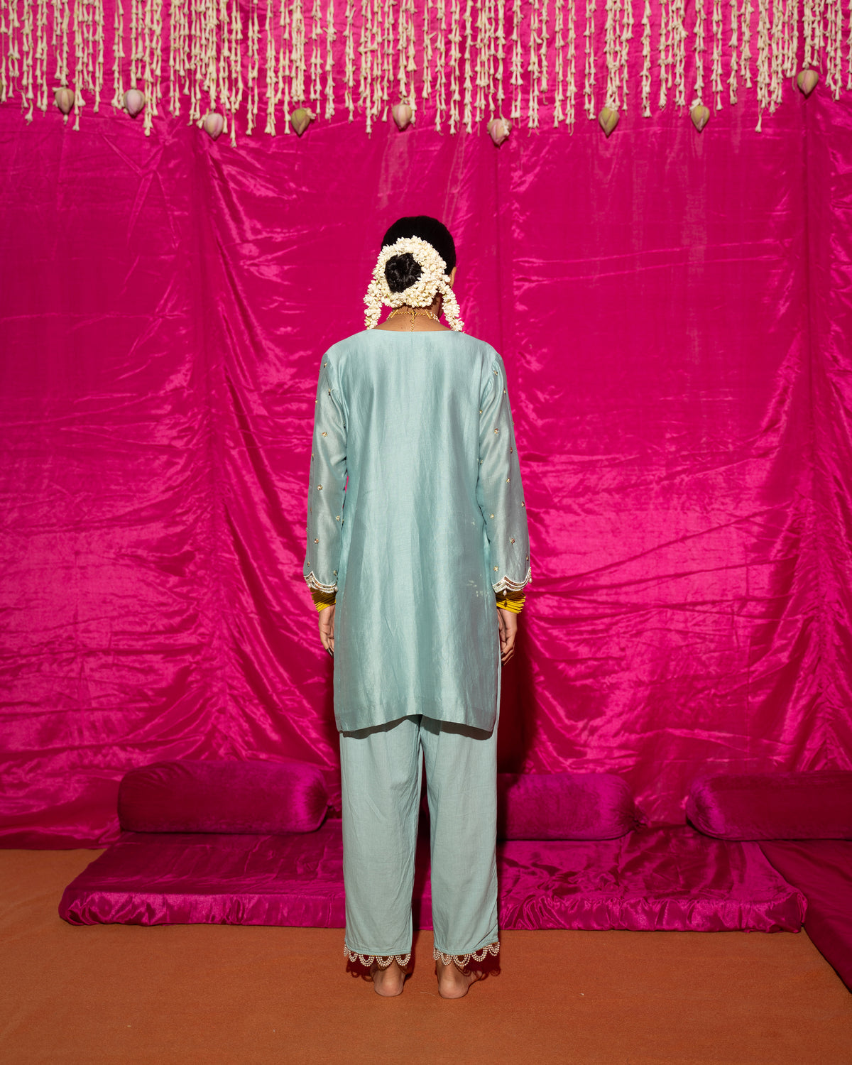 Bhādõ- Mint Embroidered Short Kurta - Set of 2