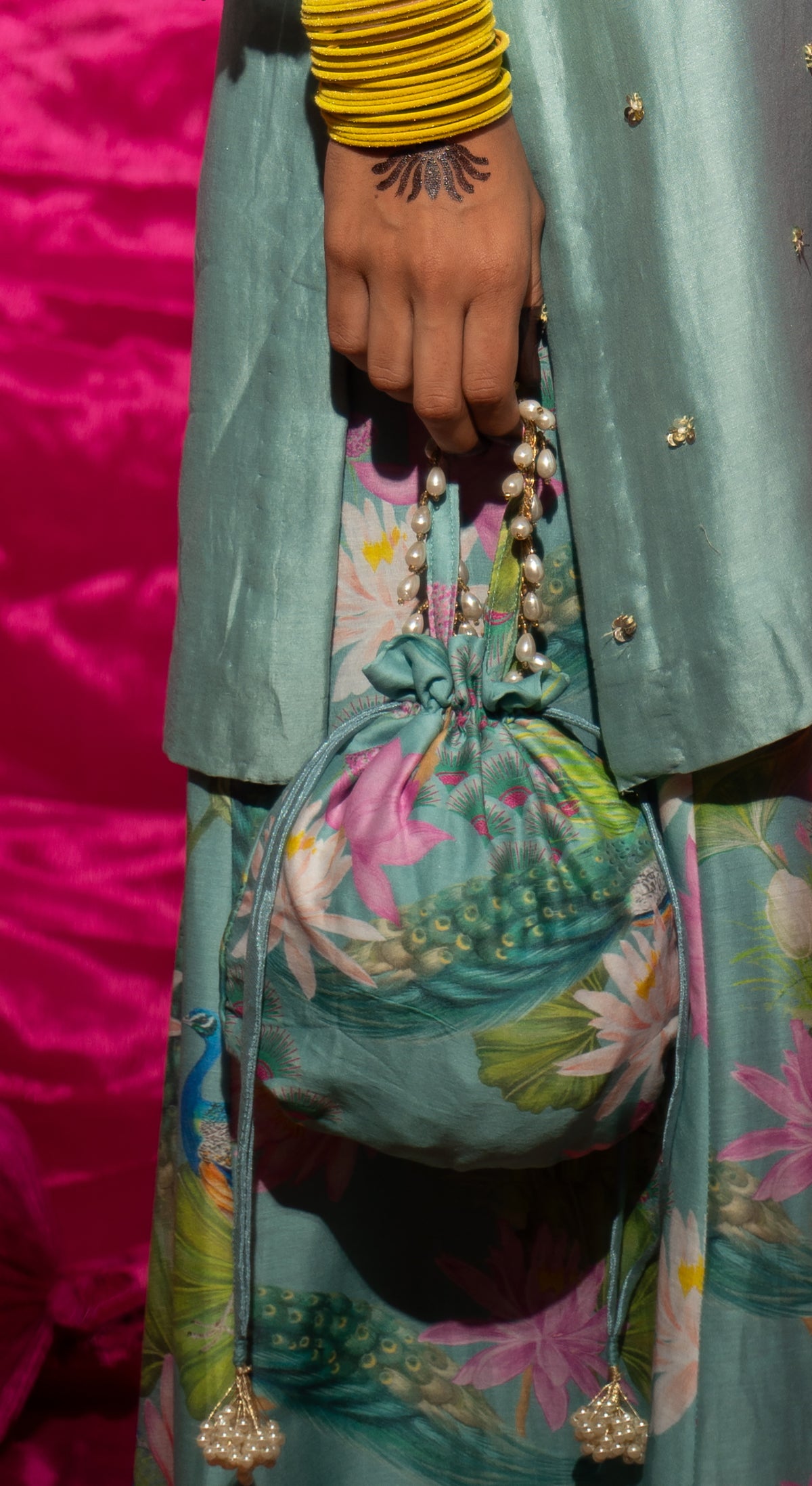 Bhādõ- Mint Printed Off-Shoulder Sharara - Set of 2