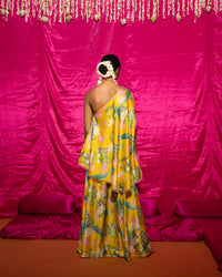 Bhādõ- Yellow Printed Off-Shoulder Sharara - Set of 2