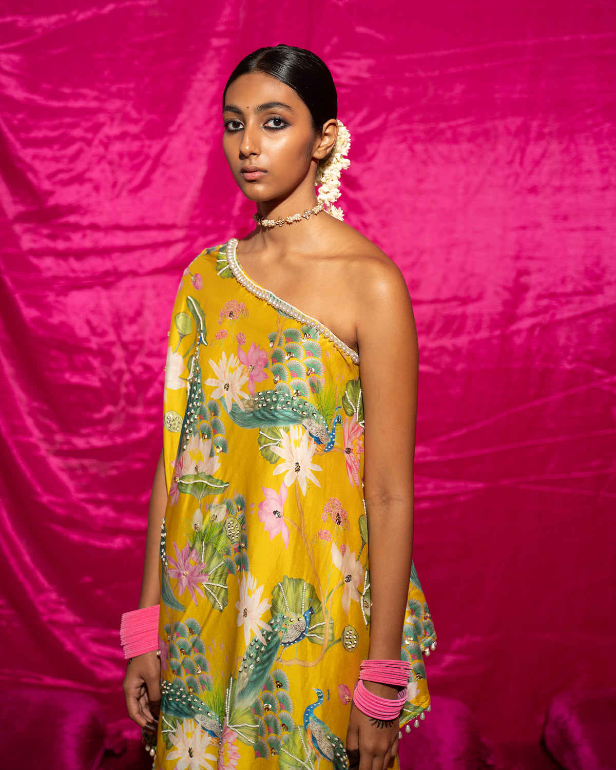 Bhādõ- Yellow Printed Off-Shoulder Sharara - Set of 2
