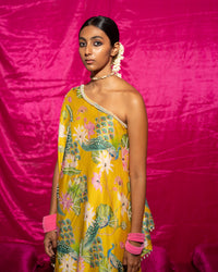 Bhādõ- Yellow Printed Off-Shoulder Sharara - Set of 2