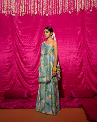 Bhādõ- Mint Printed Off-Shoulder Sharara - Set of 2