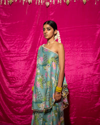 Bhādõ- Mint Printed Off-Shoulder Sharara - Set of 2