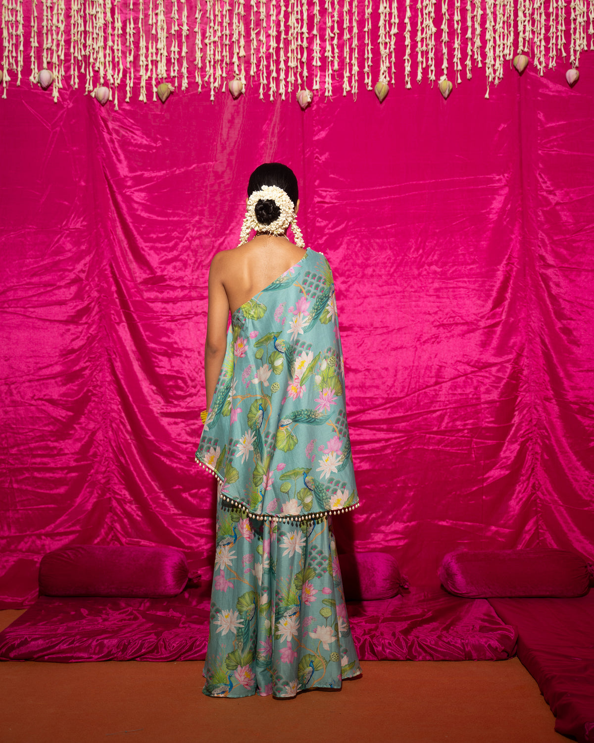 Bhādõ- Mint Printed Off-Shoulder Sharara - Set of 2