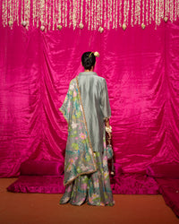 Bhādõ- Grey Printed Sharara Kurta - Set of 3