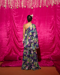 Bhādõ- Purple Printed Off-Shoulder Sharara - Set of 2