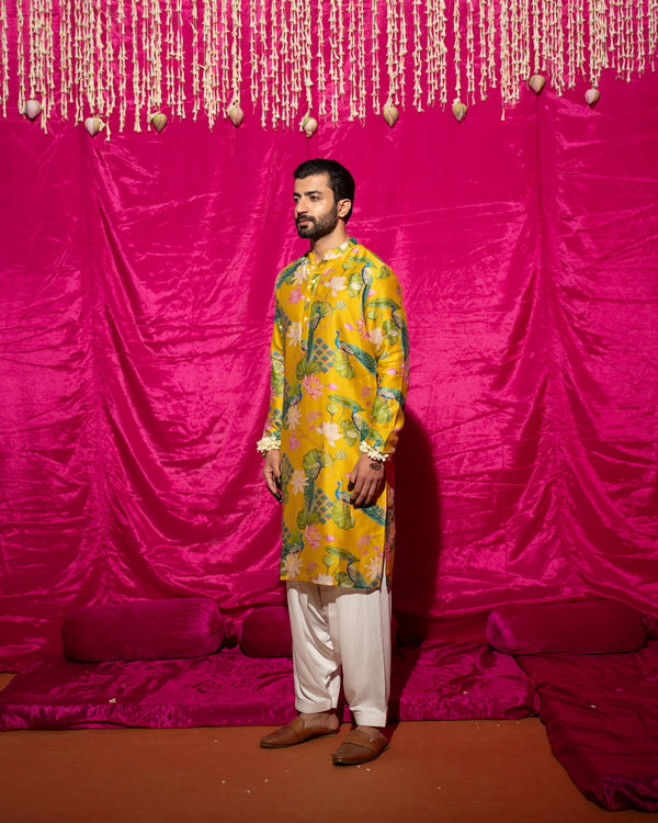 Bhādõ- Yellow Printed Kurta Set