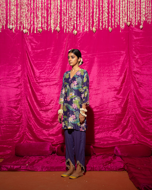 Bhādõ- Purple Printed Short Kurta Set