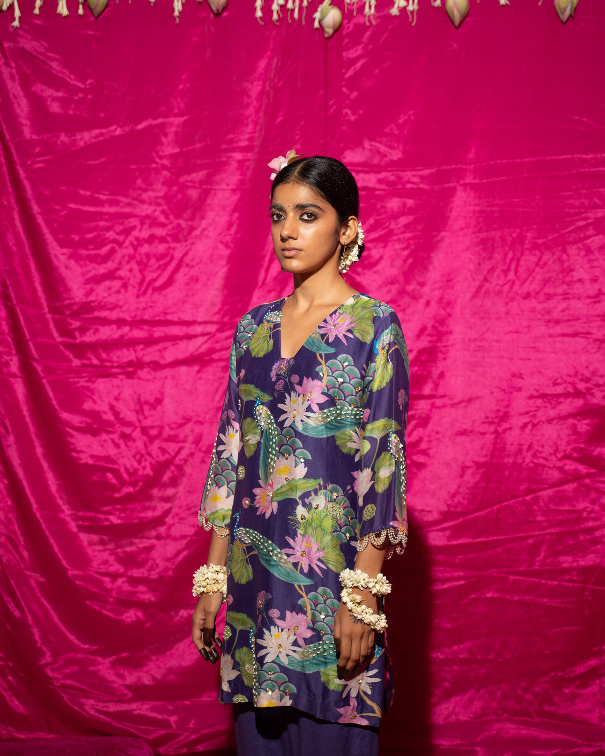 Dhriti Mehra in Bhādõ- Purple Printed Short Kurta Set