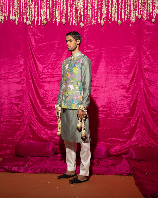 Bhādõ- Grey Nehru Jacket- Set of 3