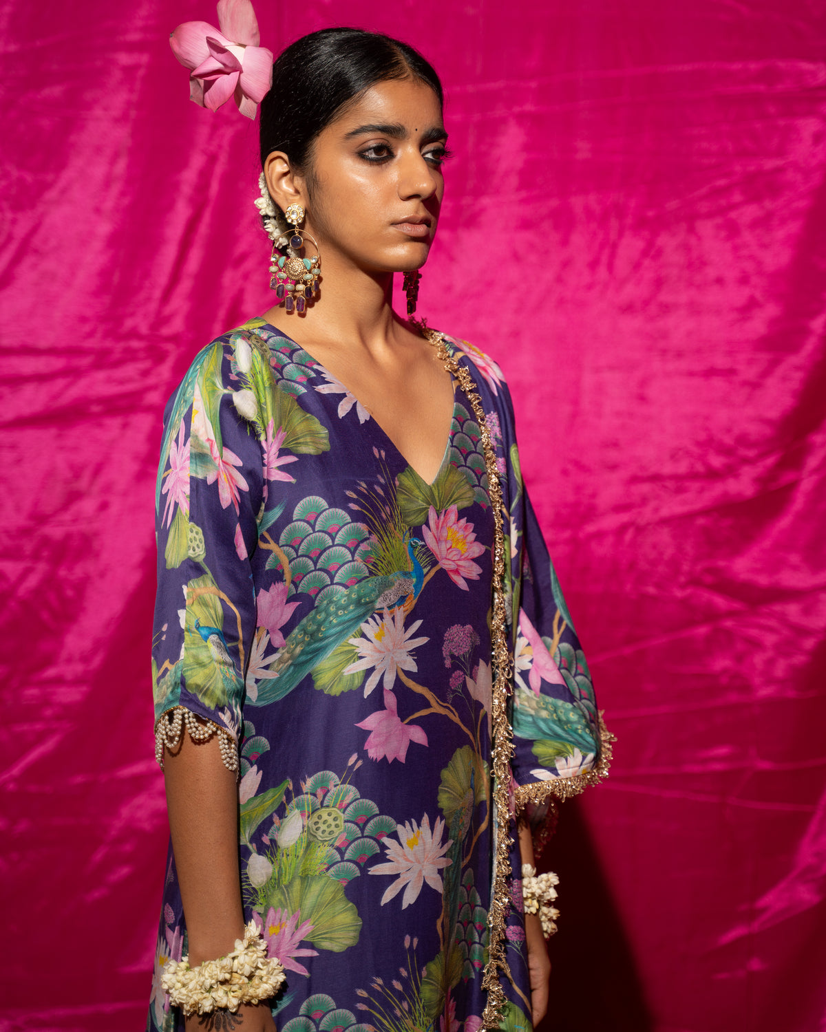 Bhādõ- Purple Printed Kurta- Set of 3