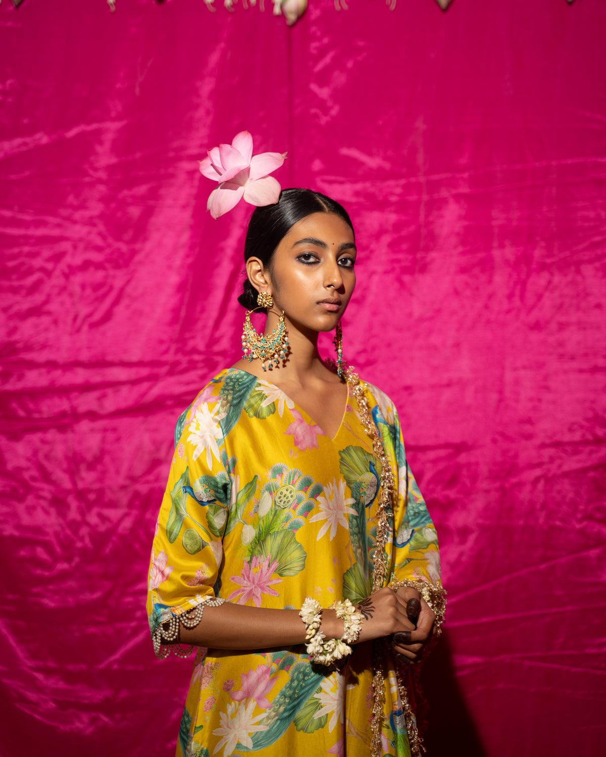 Bhādõ- Yellow Printed Kurta- Set of 3