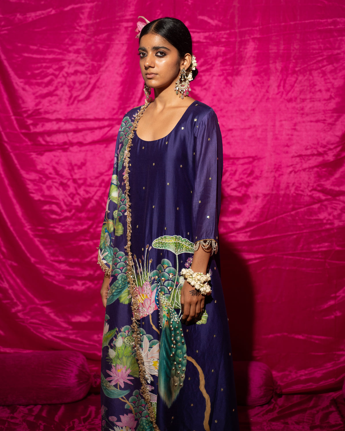 Bhādõ- Purple Printed A-Line Kurta- Set of 3