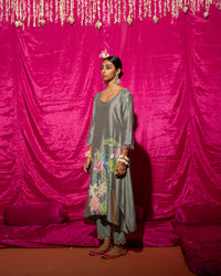 Bhādõ- Grey Printed A-Line Kurta- Set of 3