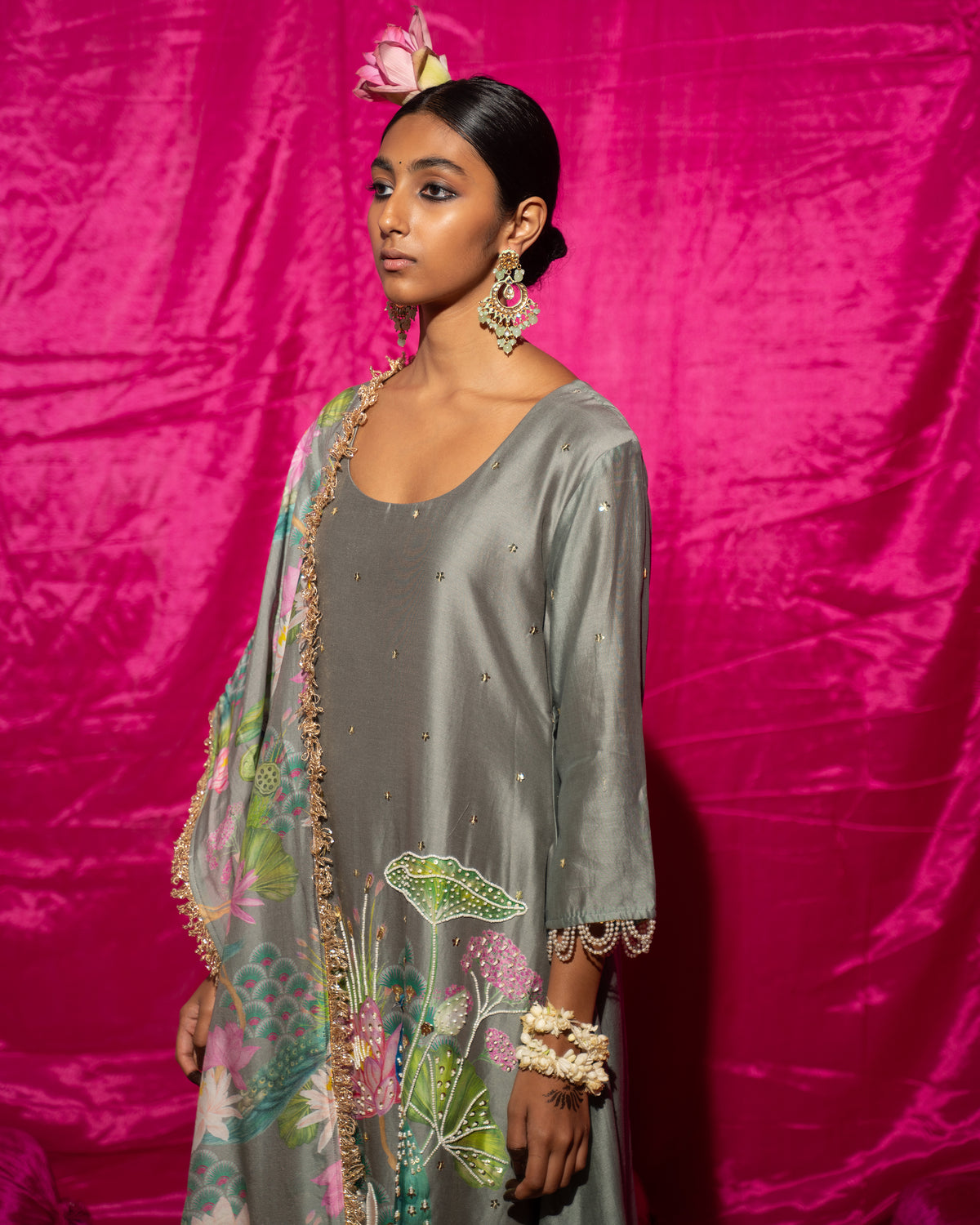 Bhādõ- Grey Printed A-Line Kurta- Set of 3