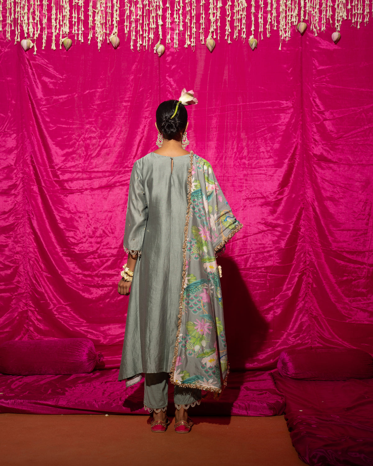 Bhādõ- Grey Printed A-Line Kurta- Set of 3