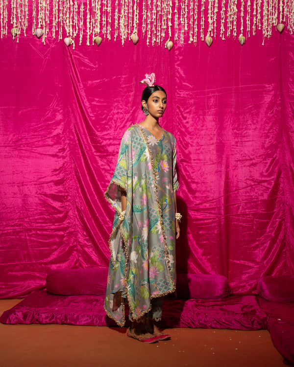 Bhādõ- Grey Printed Kurta- Set of 3