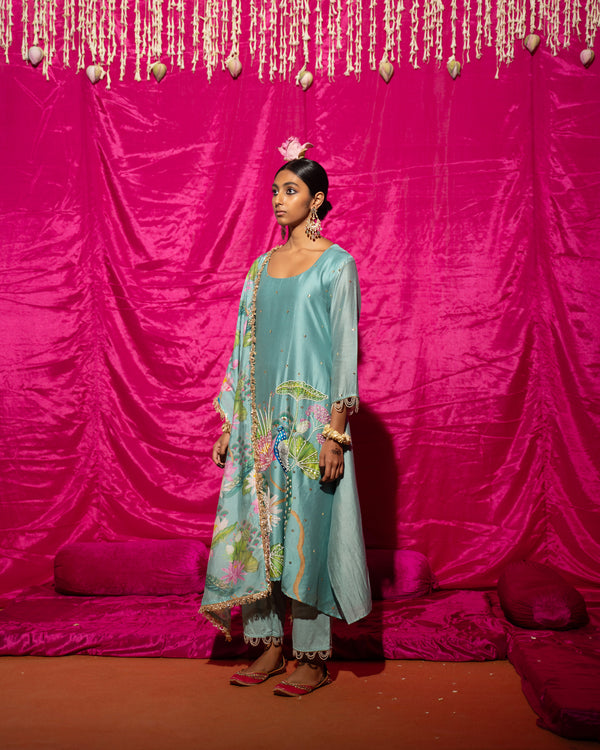 Bhādõ- Mint Printed A-Line Kurta- Set of 3