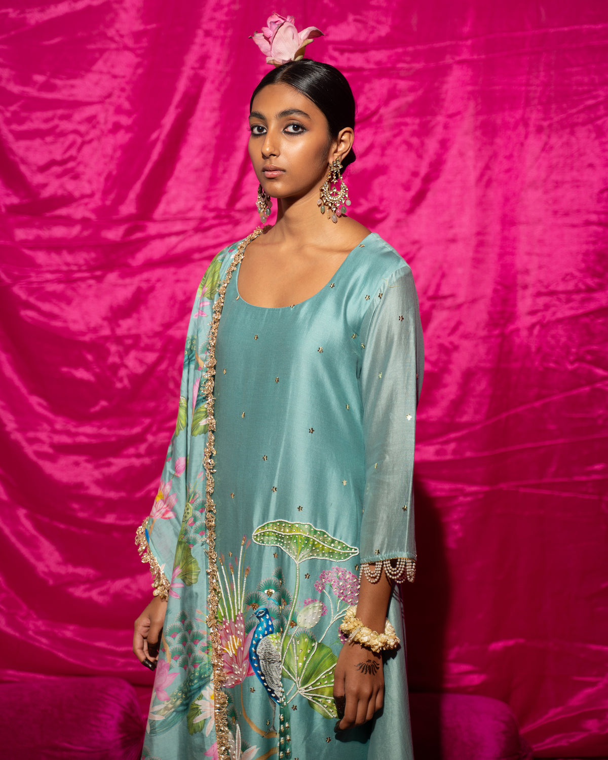 Bhādõ- Mint Printed A-Line Kurta- Set of 3