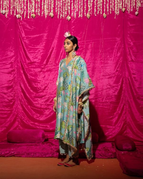 Bhādõ- Mint Printed Kurta- Set of 3