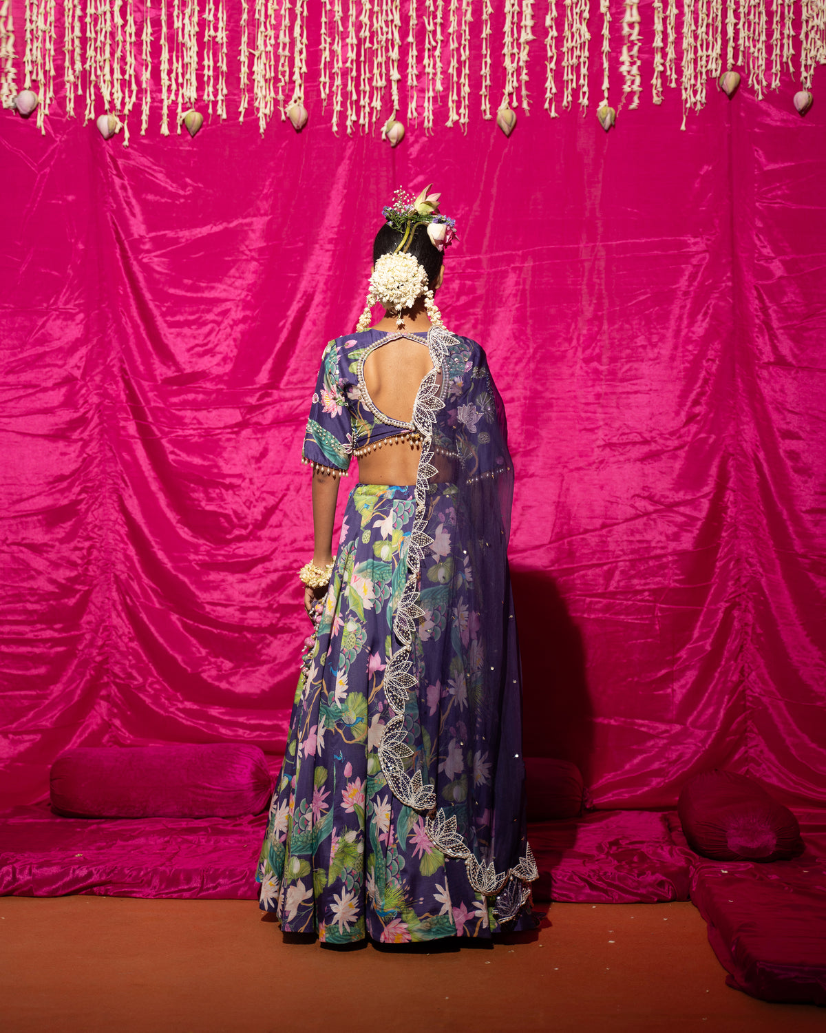 Bhādõ- Purple Printed Lehenga- Set of 3