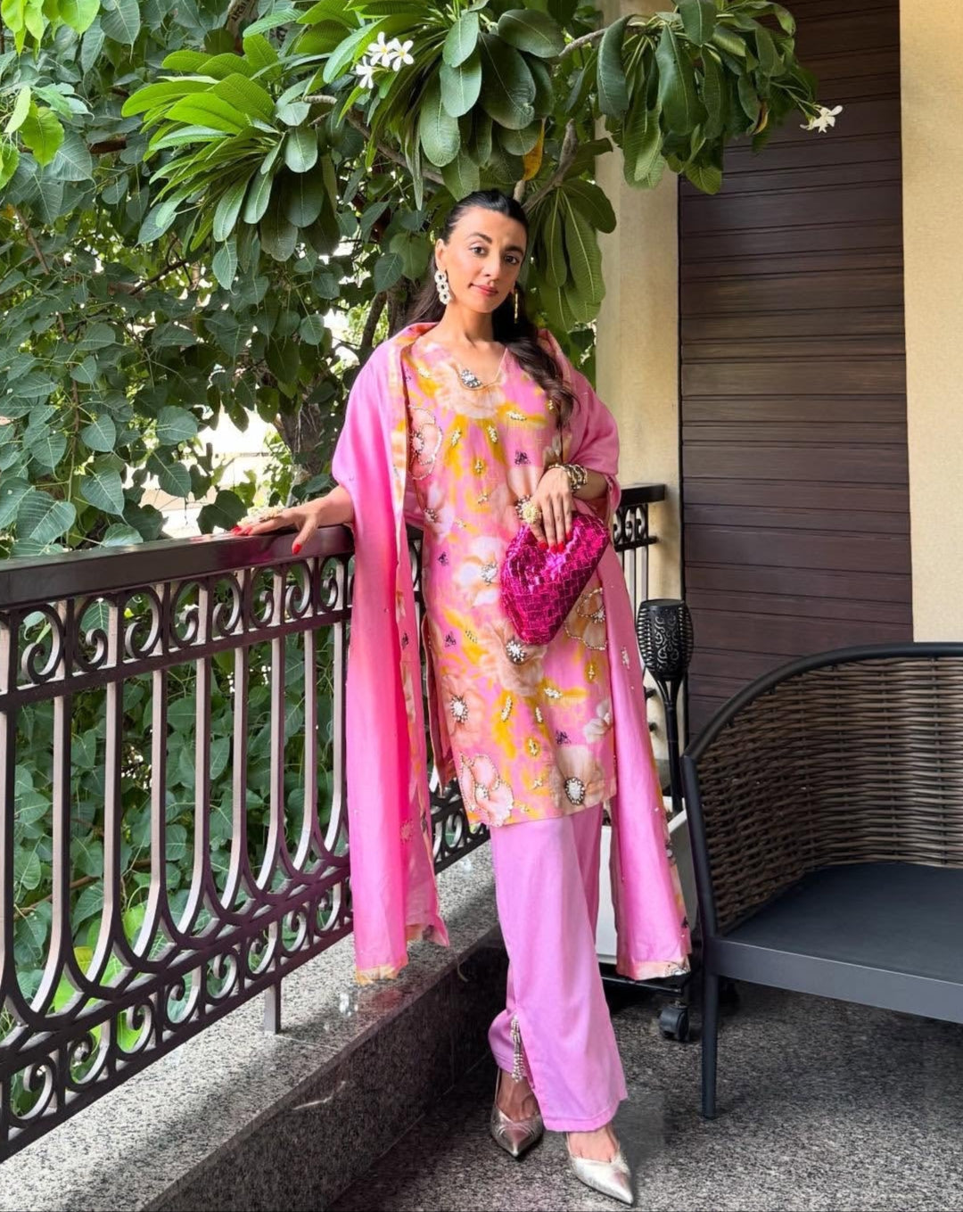 Mehak Jain in Garden- Pink Printed Short Kurta Set of 2